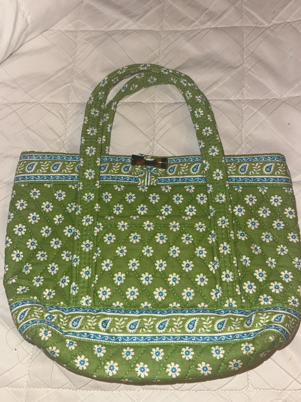 Vera Bradley Green Floral Quilted Tote Bag
